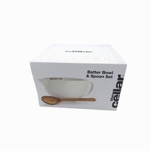The Cellar Batter Bowl And Spoon Set 2.5 Qt Dolomite Bowl Acacia Wood Spoon